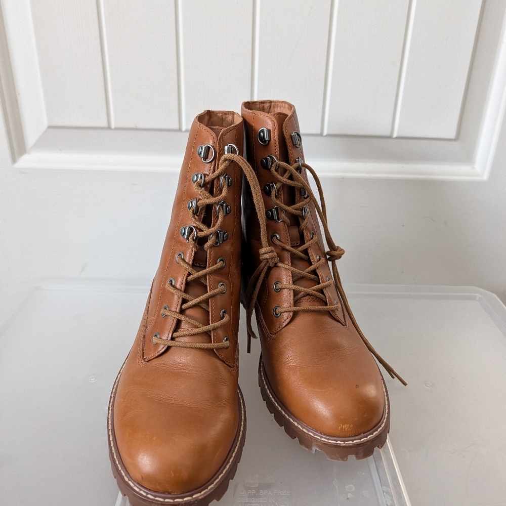 Madewell Julien Tan Leather Lace-Up Boots